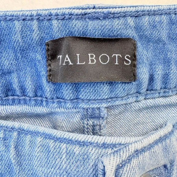 Talbots Jeans Women Sz 4 Petite Wide Leg Trouser Light Wash Frayed Hem Denim - Picture 2 of 12